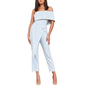 Lavish Alice NWOT Blue Grommet Asymmetrical Off the Shoulder Jumpsuit Size 2